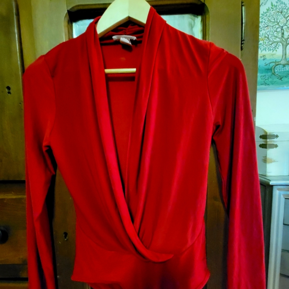 Size Medium, Body Central, Crimson Red Long-Sleeve Bodysuit